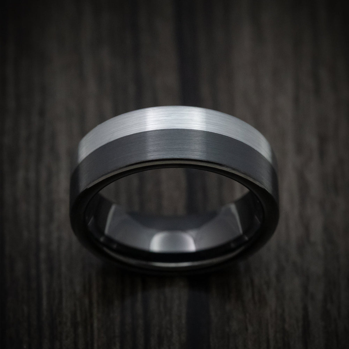 Stonehaven XVI - Black Tungsten Men's Wedding Ring with Grey Tungsten Accent - view 2 - Nura Lab