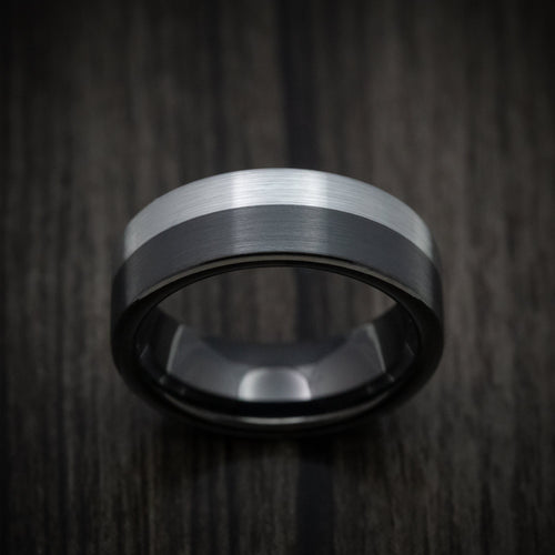 Stonehaven XVI - Black Tungsten Men's Wedding Ring with Grey Tungsten Accent - view 2 - Nura Lab