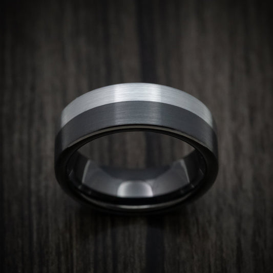 Stonehaven XVI - Black Tungsten Men's Wedding Ring with Grey Tungsten Accent - view 2 - Nura Lab