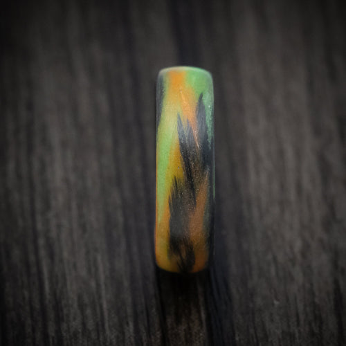 Ember XV - Carbon Fiber Men's Wedding Ring with Orange and Green Glow Marbled Design - view 3 - Nura Lab