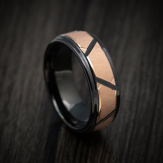 Summit XVI - Black Tungsten Men's Wedding Ring with Golden Geometric Pattern - Nura Lab