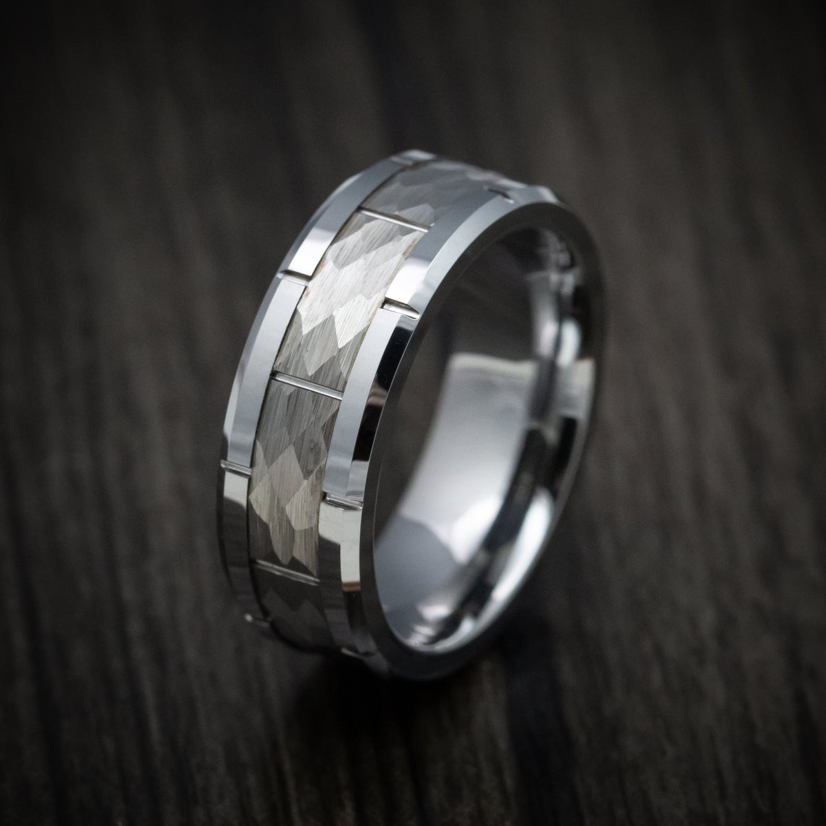 Forge XVI - Tungsten Men's Wedding Ring with Hammered Inlay - view 3 - Nura Lab