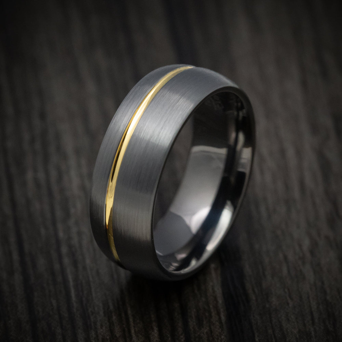 Cedar XV - Tungsten Men's Wedding Ring with Golden Inlay - view 3 - Nura Lab