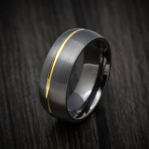 Cedar XV - Tungsten Men's Wedding Ring with Golden Inlay - view 3 - Nura Lab