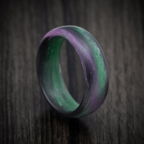 Caesar XIV - Carbon Fiber Men's Wedding Ring with Purple and Green Glow Marbled Design - Nura Lab