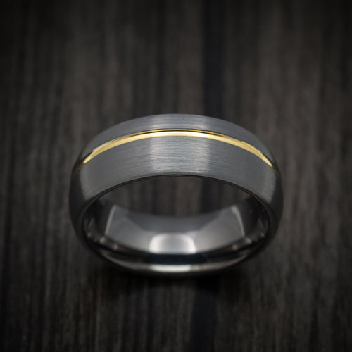 Cedar XV - Tungsten Men's Wedding Ring with Golden Inlay - view 2 - Nura Lab