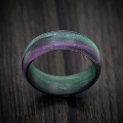 Caesar XIV - Carbon Fiber Men's Wedding Ring with Purple and Green Glow Marbled Design - view 2 - Nura Lab