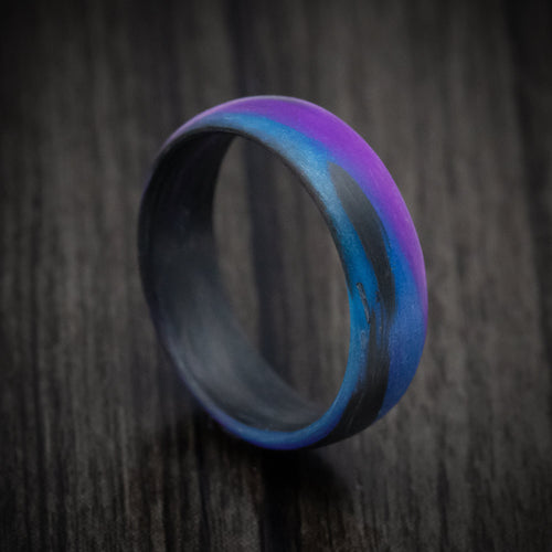 Kingsguard XIV - Carbon Fiber Men's Wedding Ring with Purple and Blue Glow Marbled Design - Nura Lab