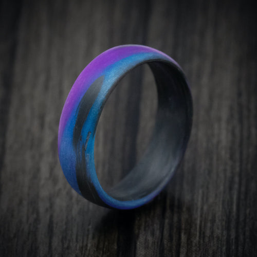 Kingsguard XIV - Carbon Fiber Men's Wedding Ring with Purple and Blue Glow Marbled Design - view 4 - Nura Lab