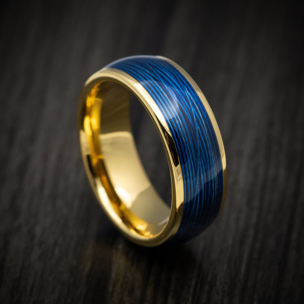 King James XVI - Golden Tungsten Men's Wedding Ring with Blue Wire Inlay - Nura Lab