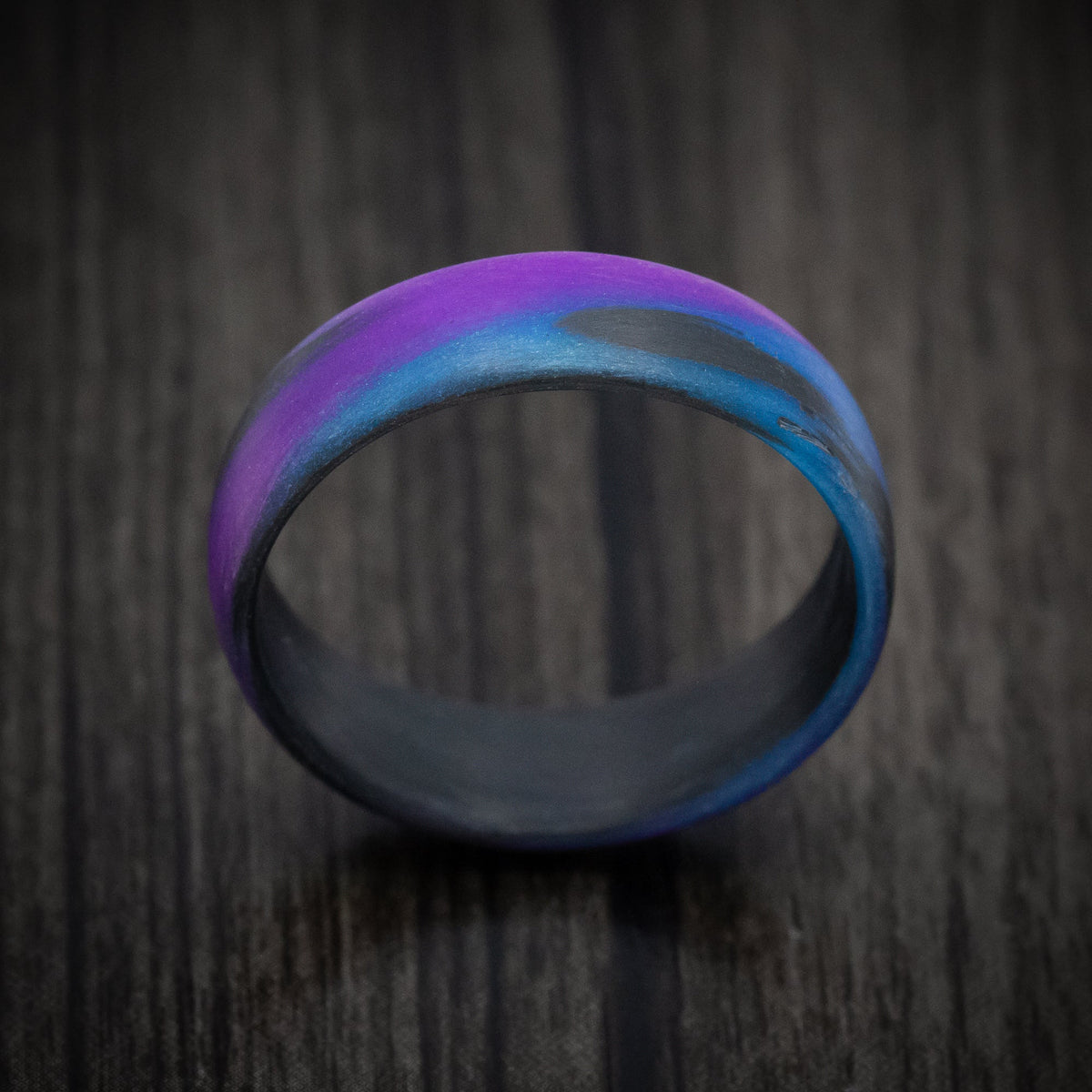 Kingsguard XIV - Carbon Fiber Men's Wedding Ring with Purple and Blue Glow Marbled Design - view 2 - Nura Lab