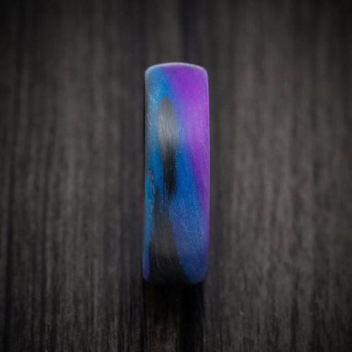 Kingsguard XIV - Carbon Fiber Men's Wedding Ring with Purple and Blue Glow Marbled Design - view 3 - Nura Lab