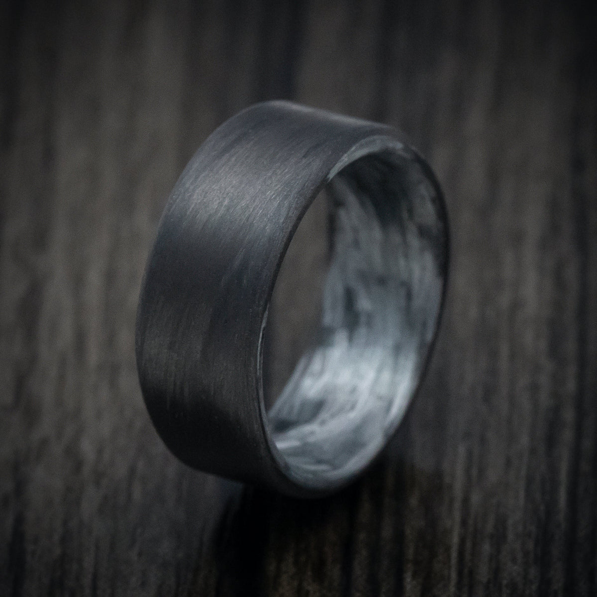 Crown XIV - Carbon Fiber Men's Wedding Ring with Silver Texalium Sleeve - view 4 - Nura Lab