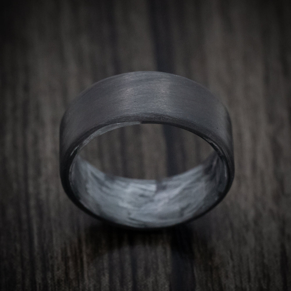 Crown XIV - Carbon Fiber Men's Wedding Ring with Silver Texalium Sleeve - view 2 - Nura Lab