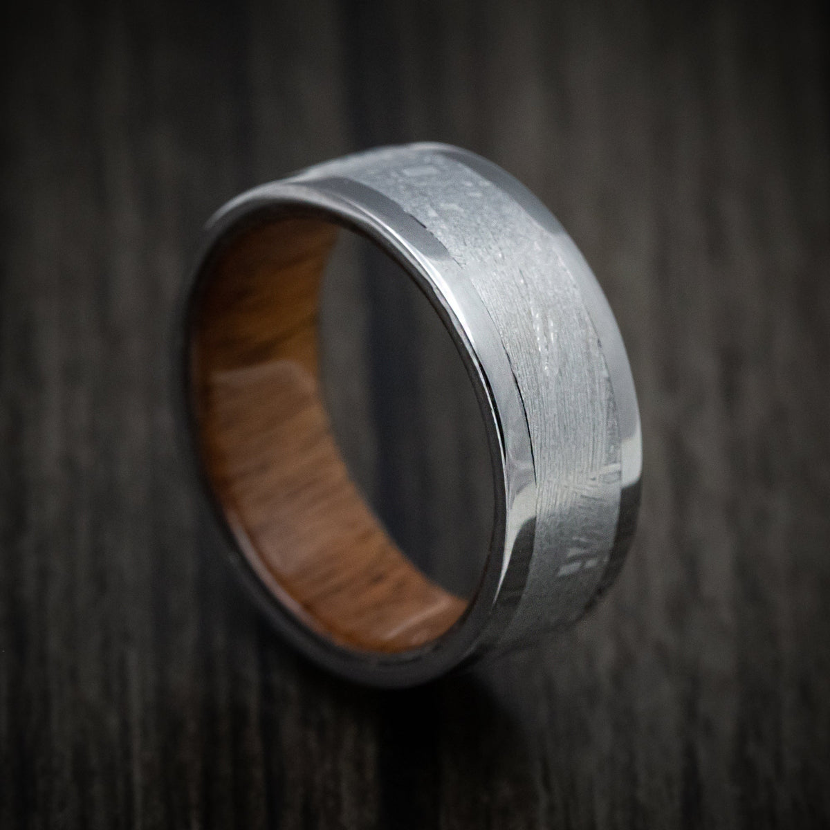Crest XII - Tantalum and Gibeon Meteorite Men's Wedding Ring with Wood Sleeve - Nura Lab