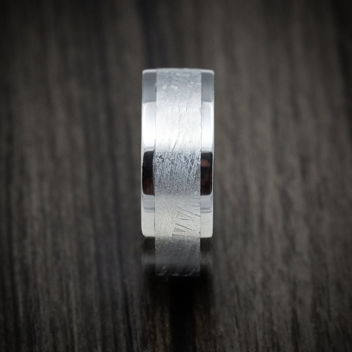 Crest XII - Tantalum and Gibeon Meteorite Men's Wedding Ring with Wood Sleeve - view 3 - Nura Lab