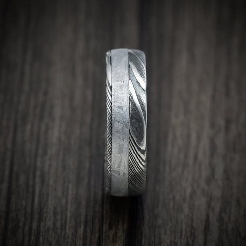 Spartan X - Woodgrain Kuro Damascus Steel Men's Wedding Ring with Meteorite and Wood Sleeve - view 3 - Nura Lab