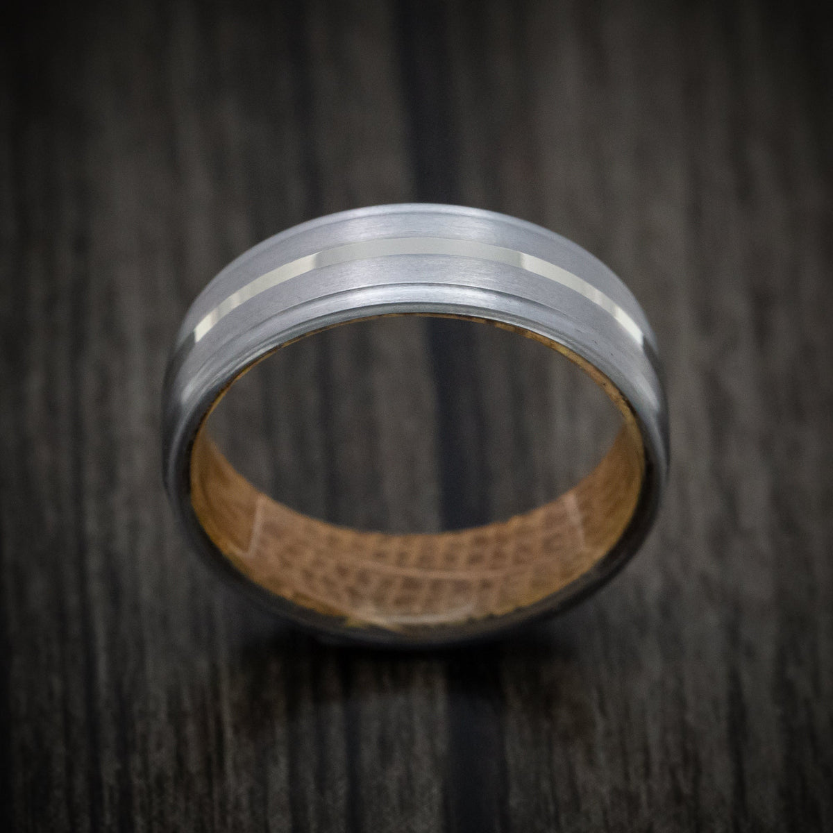 Sentinel XIII - Tantalum and Gold Men's Wedding Ring with Wood Sleeve Band - view 2 - Nura Lab