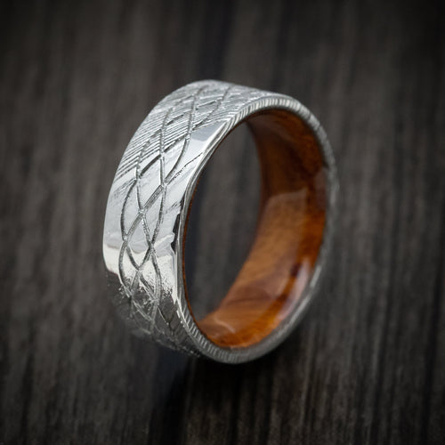 Ridge X - Woodgrain Kuro Damascus Steel Celtic Knot Men's Wedding Ring with Wood Sleeve - view 4 - Nura Lab