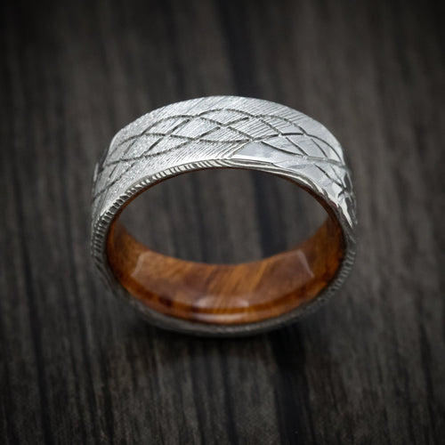 Ridge X - Woodgrain Kuro Damascus Steel Celtic Knot Men's Wedding Ring with Wood Sleeve - view 2 - Nura Lab