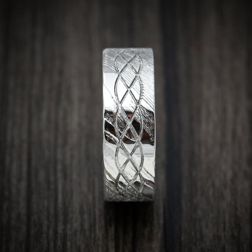 Ridge X - Woodgrain Kuro Damascus Steel Celtic Knot Men's Wedding Ring with Wood Sleeve - view 3 - Nura Lab