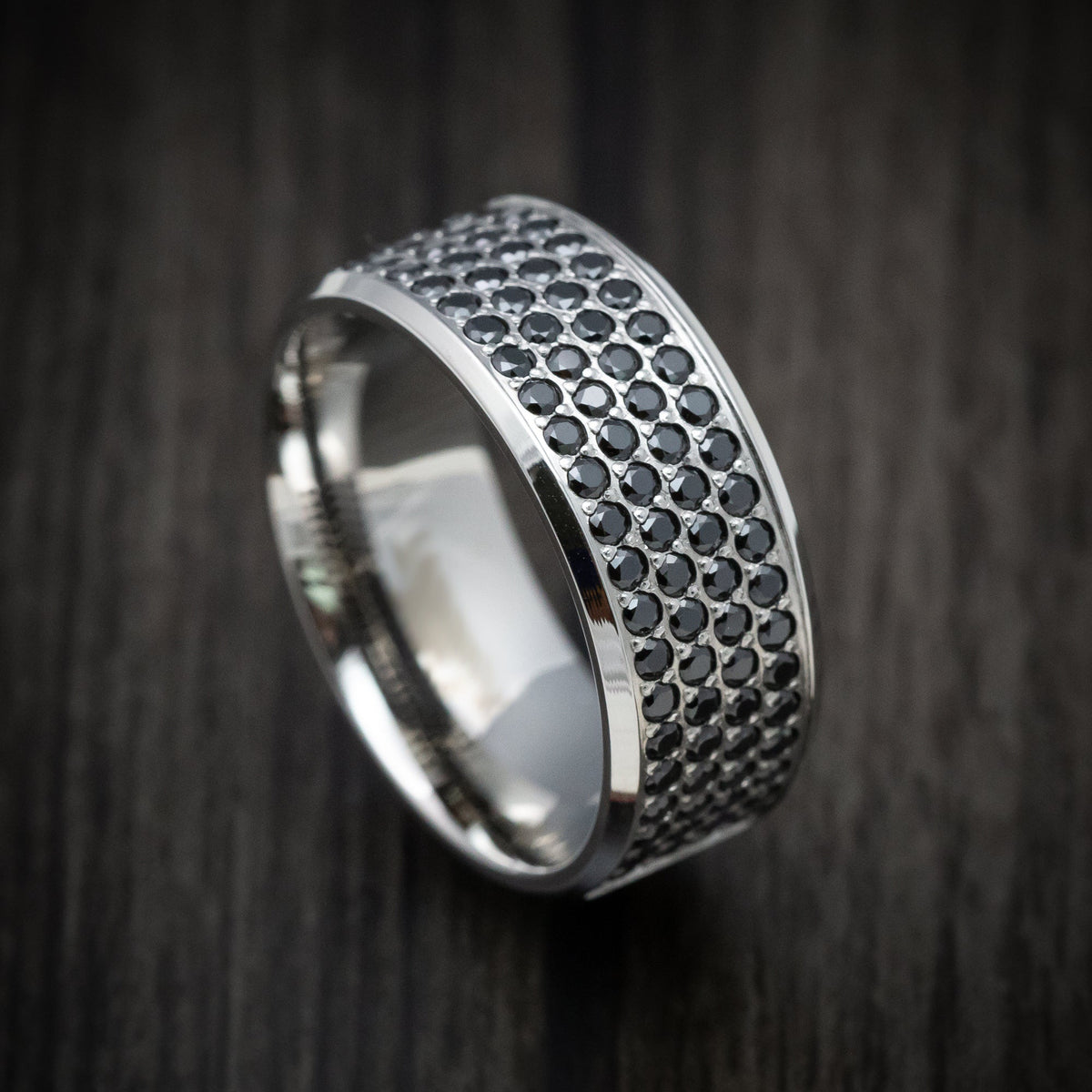 Nightfall XVIII - 14K Gold Men's Wedding Ring with Half Eternity Black Diamonds Band - Nura Lab