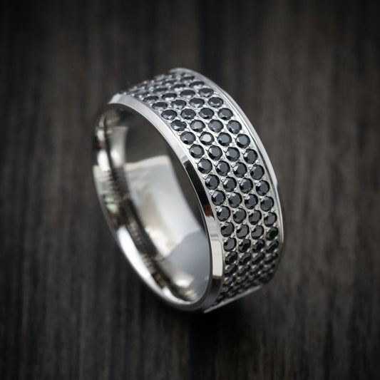 Nightfall XVIII - 14K Gold Men's Wedding Ring with Half Eternity Black Diamonds Band - Nura Lab