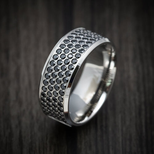 Nightfall XVIII - 14K Gold Men's Wedding Ring with Half Eternity Black Diamonds Band - view 3 - Nura Lab
