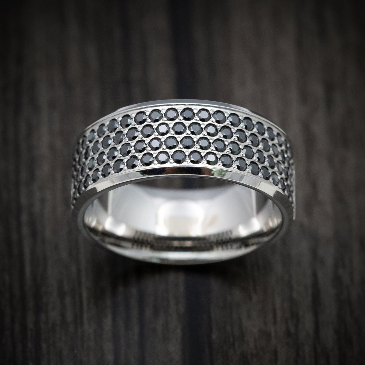 Nightfall XVIII - 14K Gold Men's Wedding Ring with Half Eternity Black Diamonds Band - view 2 - Nura Lab