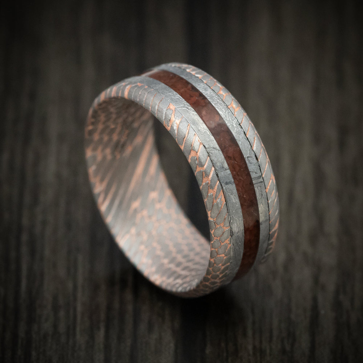 Citadel XVI - Superconductor Men's Wedding Ring with Gibeon Meteorite and Dinosaur Bone Inlays Band - Nura Lab