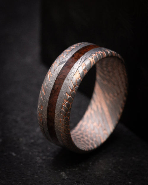 Citadel XVI - Superconductor Men's Wedding Ring with Gibeon Meteorite and Dinosaur Bone Inlays Band - view 4 - Nura Lab