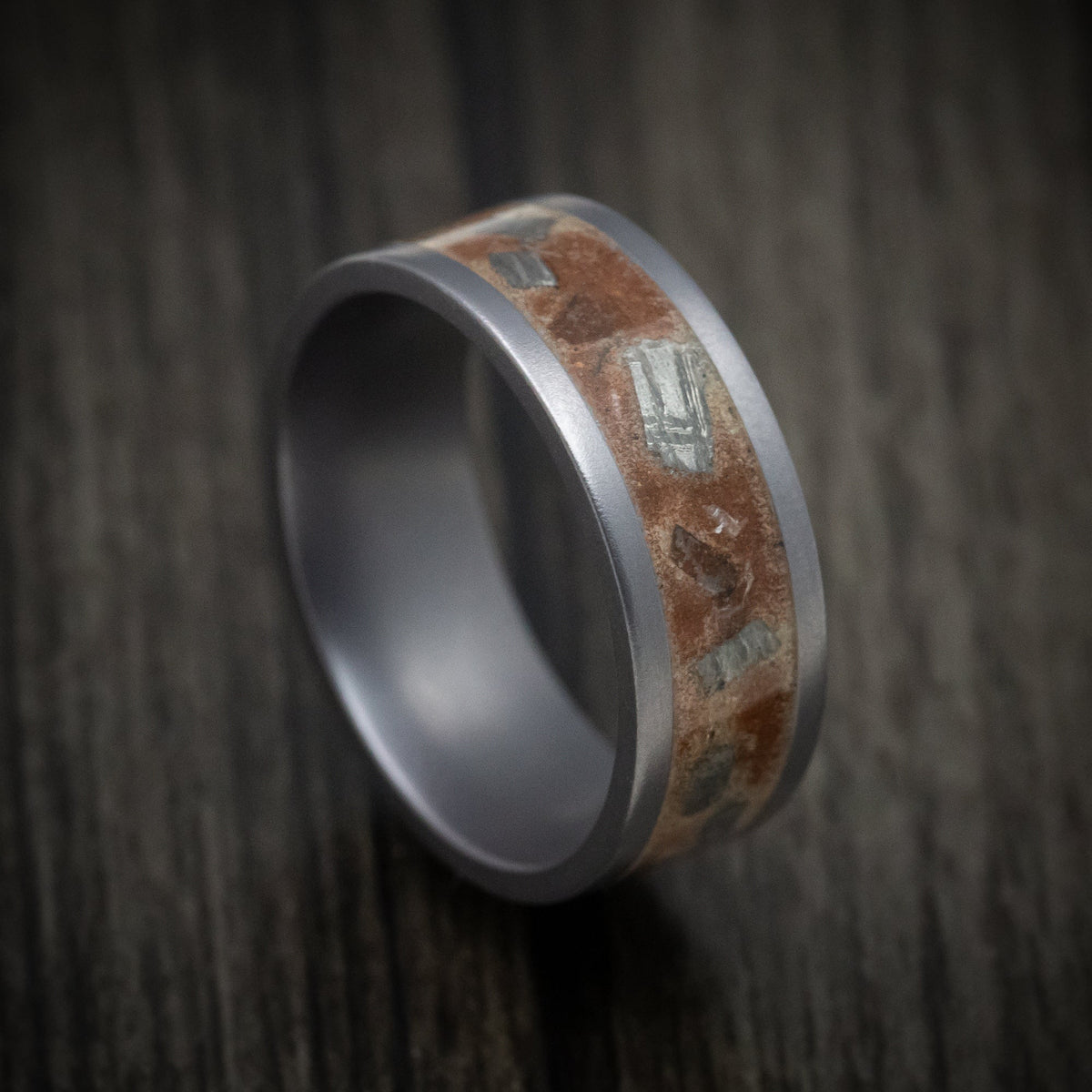 Valor XIV - Tantalum Men's Wedding Ring with Red Sand and Meteorite Flake Inlay - Nura Lab