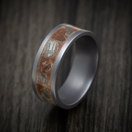 Valor XIV - Tantalum Men's Wedding Ring with Red Sand and Meteorite Flake Inlay - view 3 - Nura Lab