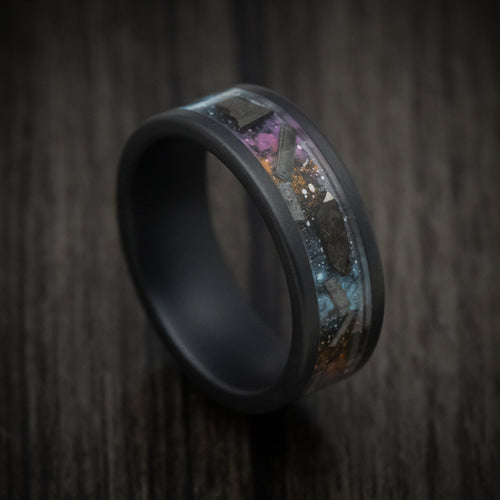Timber XVII - Black Ceramic Men's Wedding Ring with Galaxy Cerakote and Meteorite Flake Inlay - Nura Lab