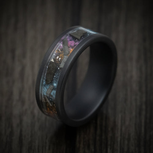 Timber XVII - Black Ceramic Men's Wedding Ring with Galaxy Cerakote and Meteorite Flake Inlay - view 3 - Nura Lab