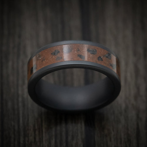 Fortress XVI - Black Ceramic Men's Wedding Ring with Red Sand and Black Dinosaur Bone Inlay - view 2 - Nura Lab