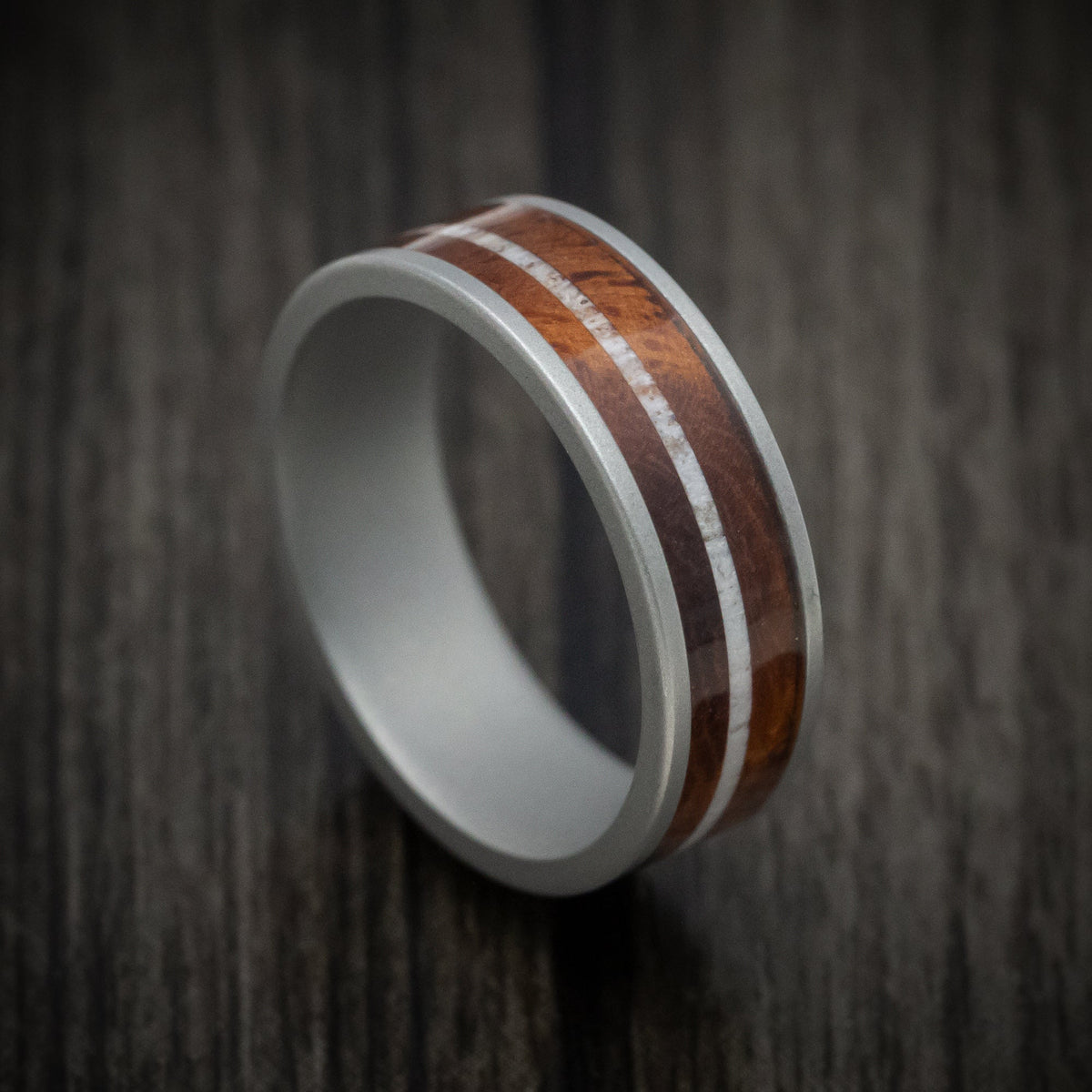 Spartan XIII - Cobalt Chrome Men's Wedding Ring with Wood and Antler Inlays - Nura Lab
