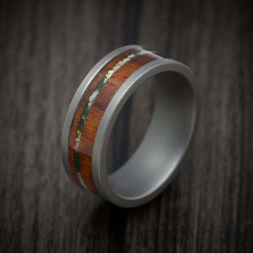 Augustus XIII - Tantalum Men's Wedding Ring with Wood and Sand Moss Inlays - view 3 - Nura Lab