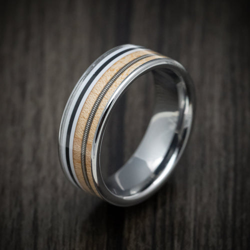 Caesar XIII - Cobalt Chrome Men's Guitar Wedding Ring with Ashwood Pick Guard and Guitar String Inlays - view 3 - Nura Lab