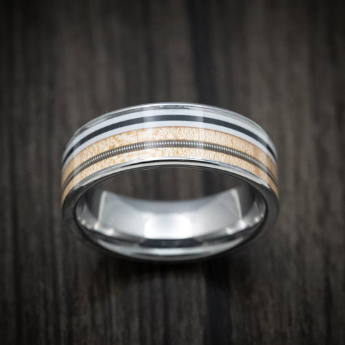 Caesar XIII - Cobalt Chrome Men's Guitar Wedding Ring with Ashwood Pick Guard and Guitar String Inlays - view 2 - Nura Lab