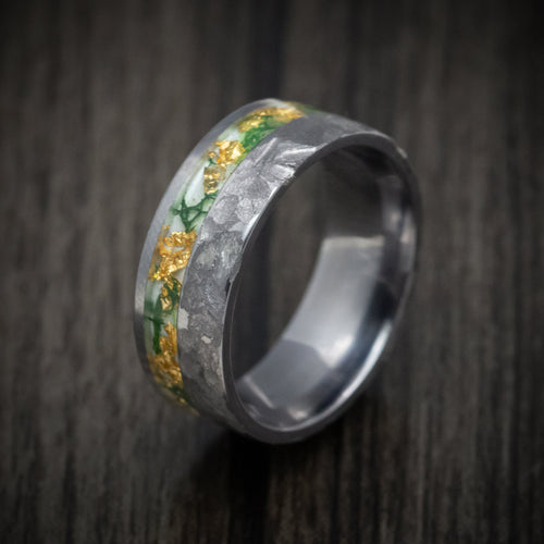 Flint XIV - Tantalum Men's Wedding Ring with Moss and Gold Flakes Inlay - view 3 - Nura Lab