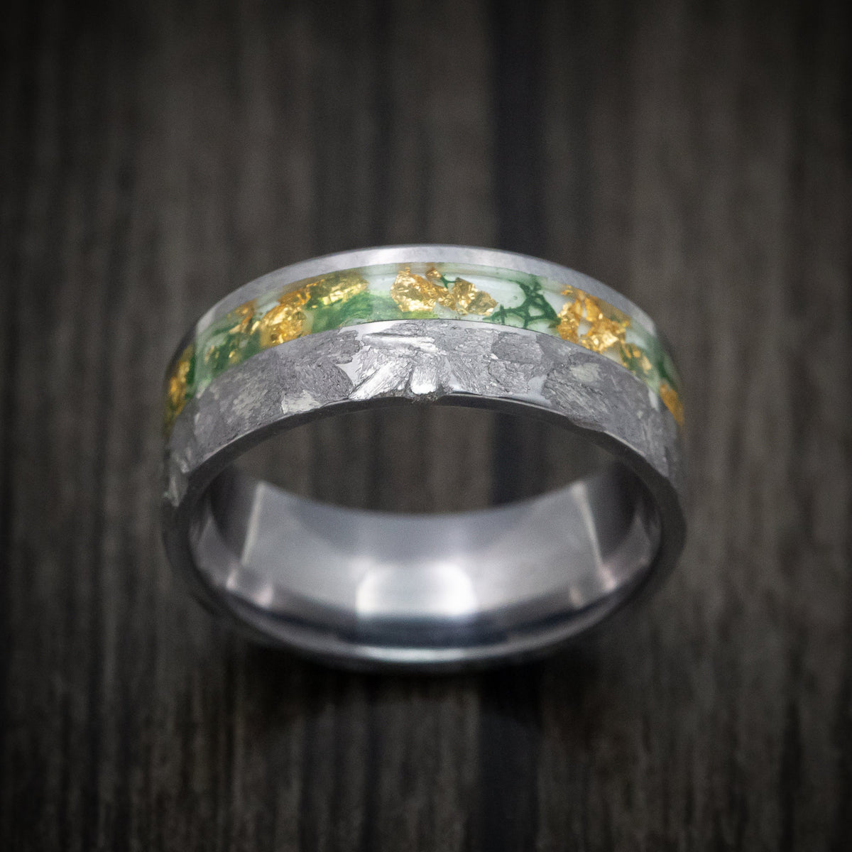 Flint XIV - Tantalum Men's Wedding Ring with Moss and Gold Flakes Inlay - view 2 - Nura Lab