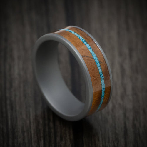 Knight XIII - Tungsten Men's Wedding Ring with Wood and Turquoise Inlays - Nura Lab
