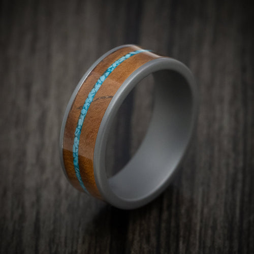 Knight XIII - Tungsten Men's Wedding Ring with Wood and Turquoise Inlays - view 3 - Nura Lab