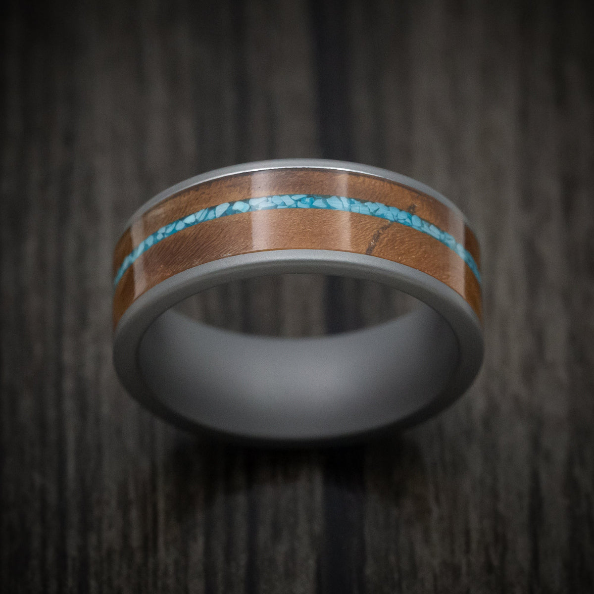 Knight XIII - Tungsten Men's Wedding Ring with Wood and Turquoise Inlays - view 2 - Nura Lab