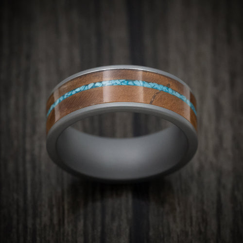 Knight XIII - Tungsten Men's Wedding Ring with Wood and Turquoise Inlays - view 2 - Nura Lab