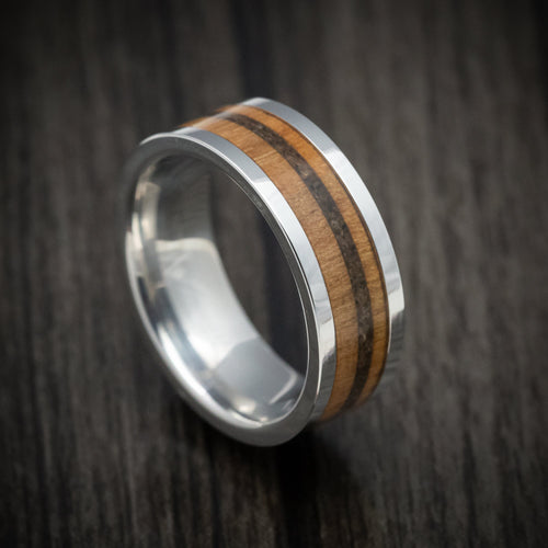 Baron XIII - Cobalt Chrome Men's Wedding Ring with Wood and Dinosaur Bone Inlays - Nura Lab