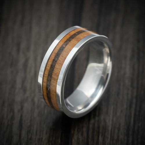 Baron XIII - Cobalt Chrome Men's Wedding Ring with Wood and Dinosaur Bone Inlays - view 3 - Nura Lab