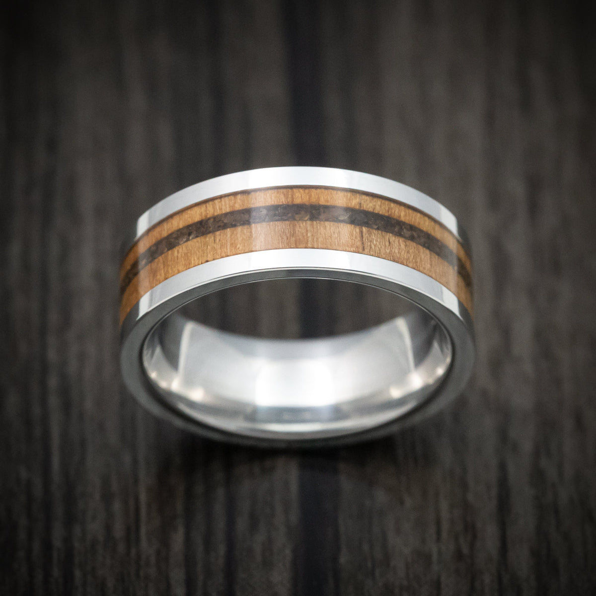 Baron XIII - Cobalt Chrome Men's Wedding Ring with Wood and Dinosaur Bone Inlays - view 2 - Nura Lab