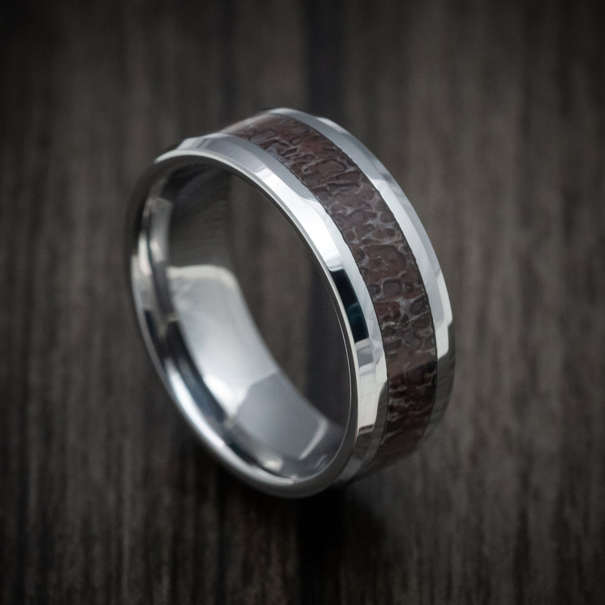 Evernorth XVI - Tungsten Men's Wedding Ring with Black Dinosaur Bone Inlay - Nura Lab